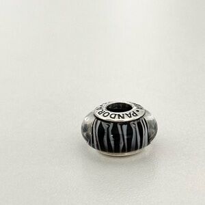 Pandora Sterling Silver Black White Zebra Stripes Murano Glass Rare Bead Charm